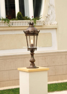 AL 6712 - Venkovní lampa s podstavcem - úprava patina, sklo antika V/Š 860/350 mm, cena na vyžádání